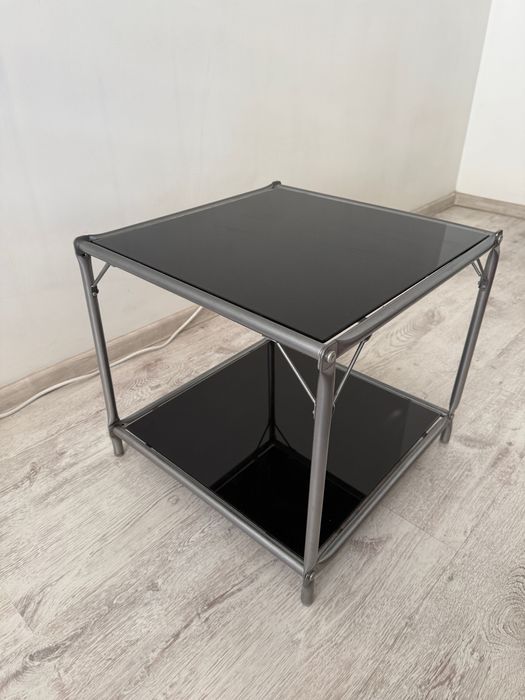 Stolik szklany 2 poziomy (czarno-grafitowy)