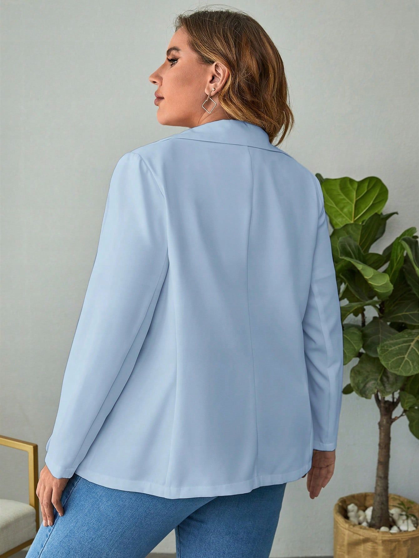 Marynarka Casual Niebieska Z Klapami Jednorzędowa Plus Size Shein 4Xl