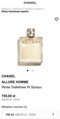 CHANEL ALLURE HOMME - 150 ml woda toaletowa ! Orginalna Nowa w folii !