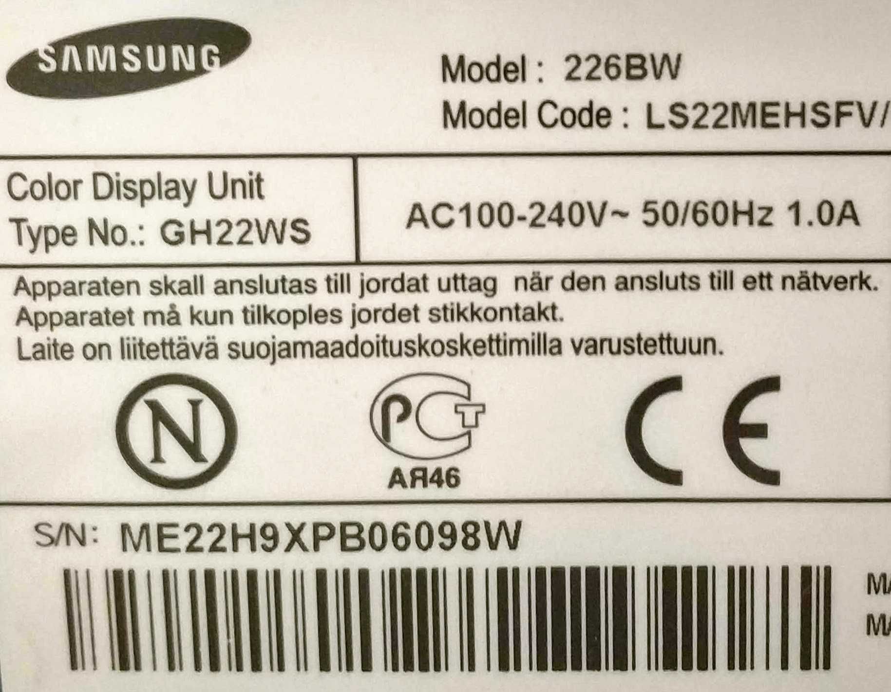 Samsung SyncMaster 226BW 22" 1680 x 1050 LCD Monitor 2ms