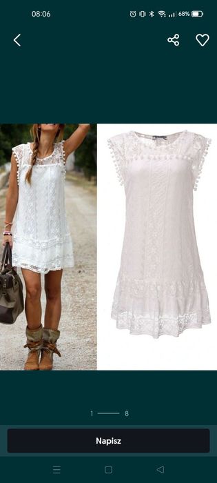 Biała Boho sukienka z pomponami letnia koronkowa gipiury bohoo