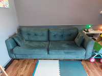 Sofa trzyosobowa rozkładana, zielony welur, zaimpregnowany.