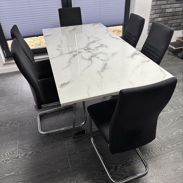 Piekny Duży Stół Glamour ! Bialy Marmur ! Chrom Idealny Stan !