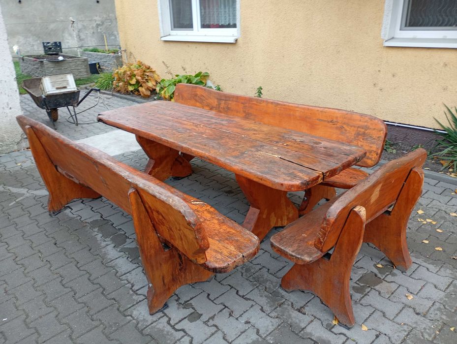 Komplet ogrodowy, zestaw mebli, meble ogrodowe, drewniane, ława