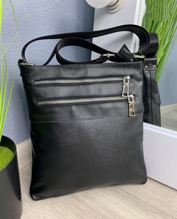 ЯкМужская сумка Дабл Ап кожаная черная, чоловіча барсетку шкіряна чорн