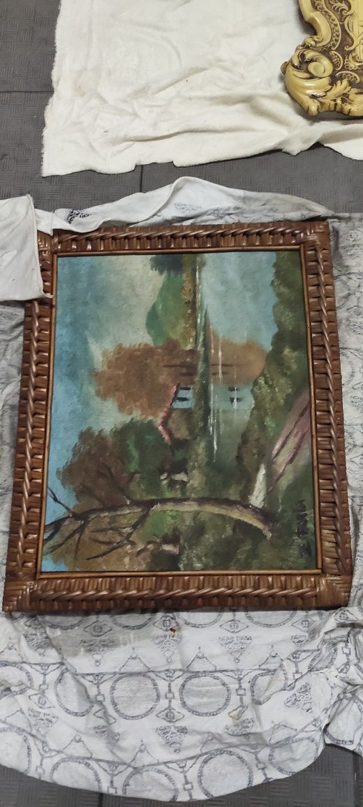 Quadro rio moldura em vime