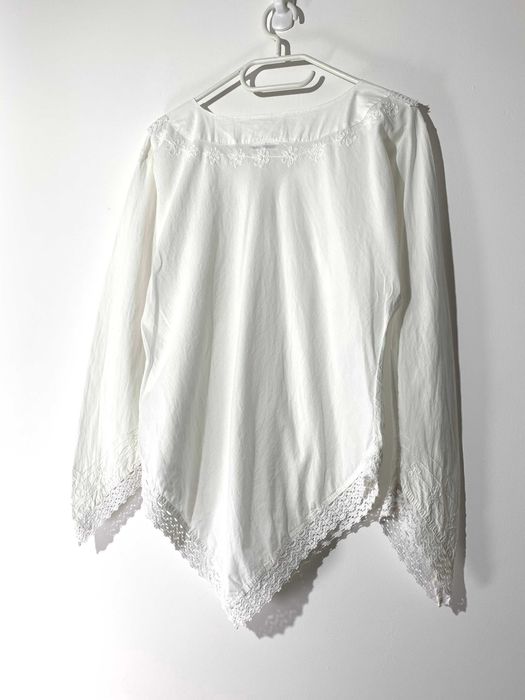 biała bluzka koszula na długi rękaw XS koronka boho hippie folk bawełn