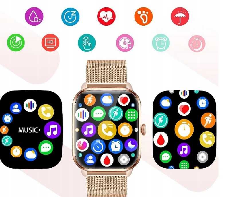 Smartwatch zegarek kt65 damski wodoodporny złoty 2 paski ttst966