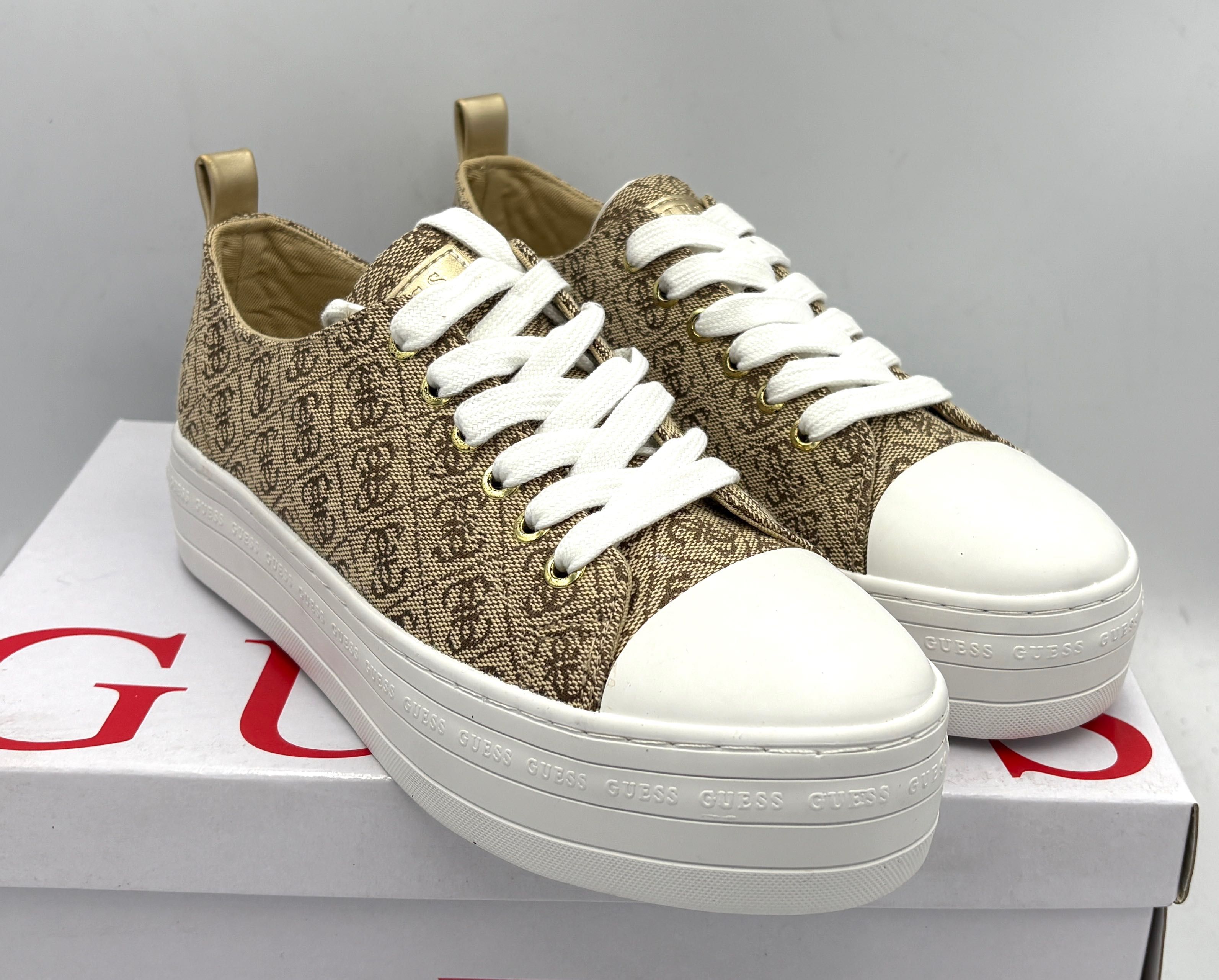 ‼️Nowe oryginalne trampki sneakersy GUESS Brigs5 beżowy beibr 38 AZ179