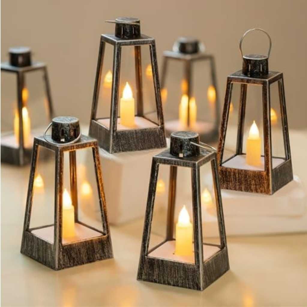 Zestaw 10 lampionów świeczek led srebrno - czarnych 12,5x6cm Romadedi