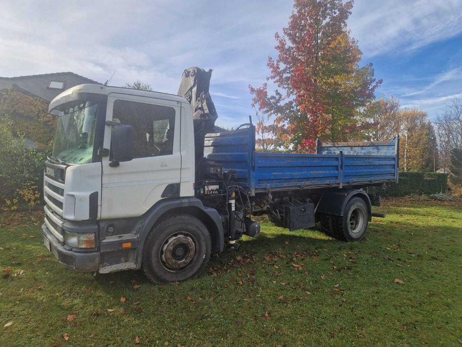Na sprzedaż Scania 124L - wywrotka 3-stronna z HDS-em Hiab 102, 3900kg