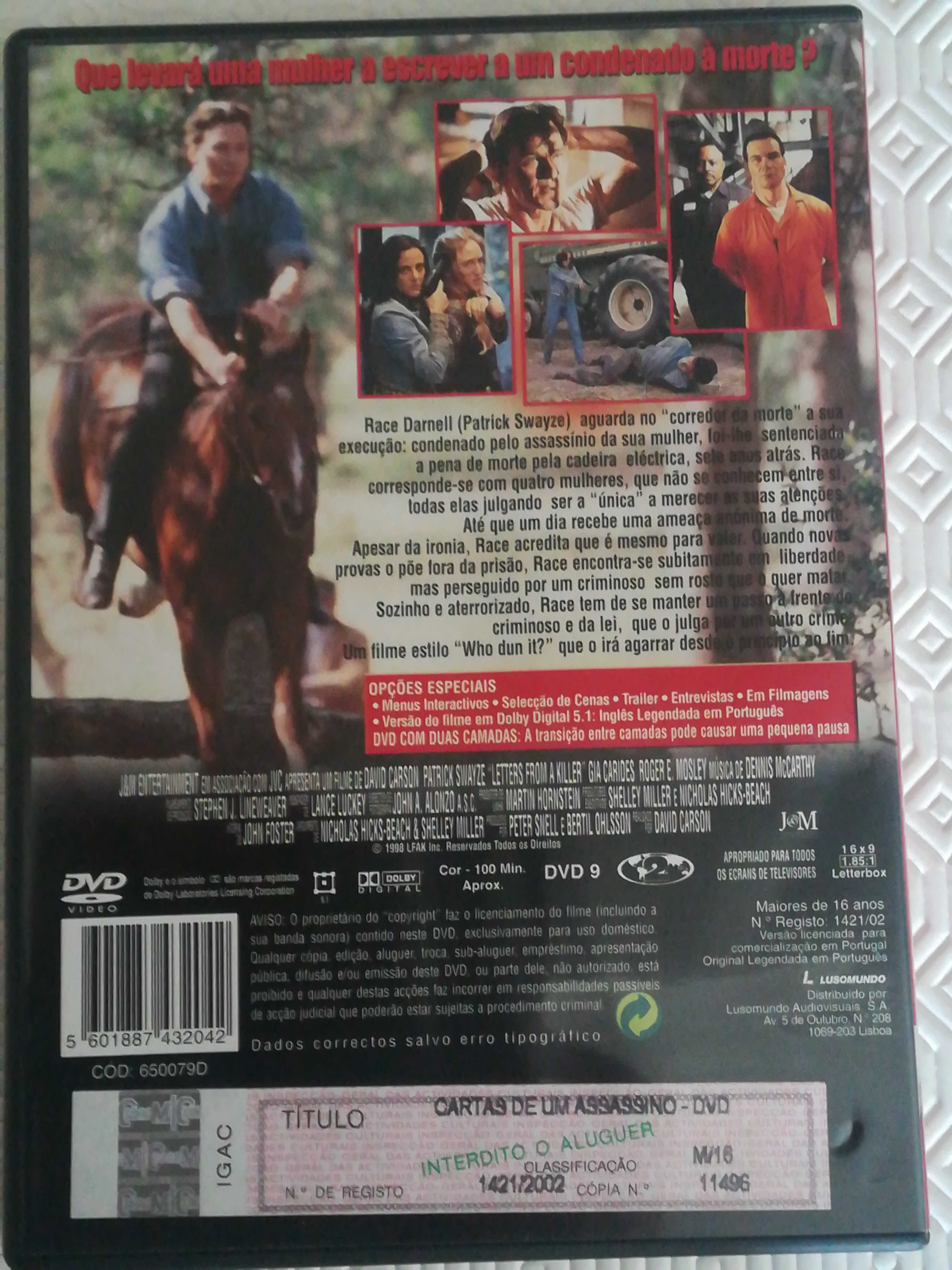 Dvd Cartas de um assassino Patrick Swayze