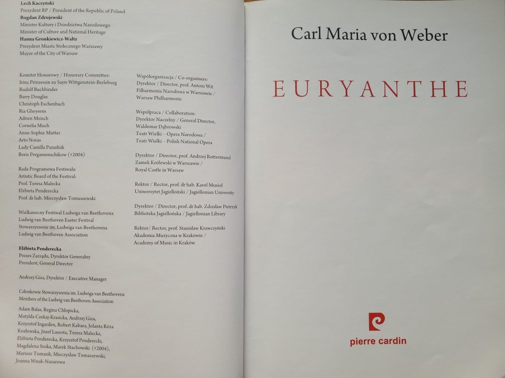 Program Opery Carl Maria von Weber Euryanthe 2010 Filharmonia Narodowa