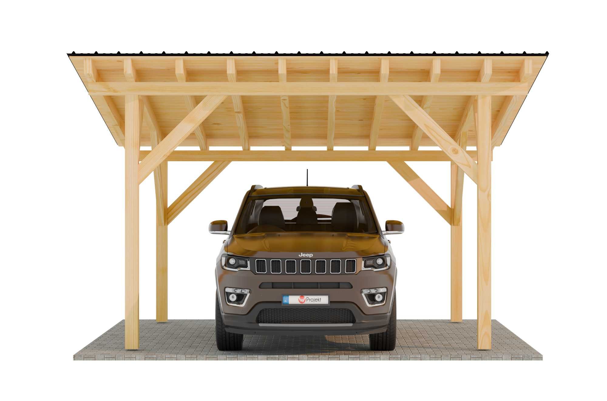 Projekt wiaty jednospadowej / pod fotowoltaikę 4 x 4