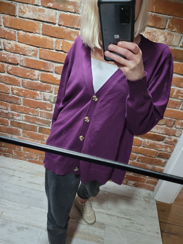 Fioletowy kardigan oversize guziki 90s vintage