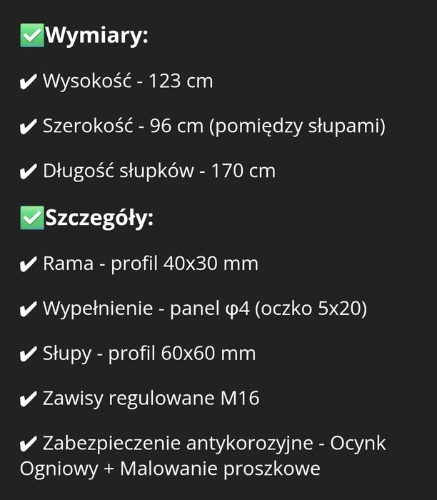 Furtka panelową 120cm wysokości