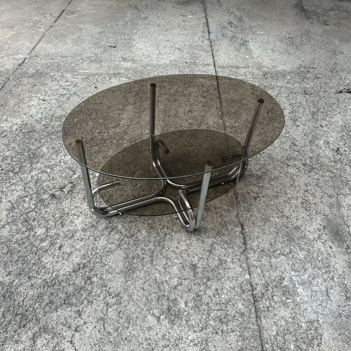 Mesa de Centro Vidro Fumado Cromada Vintage