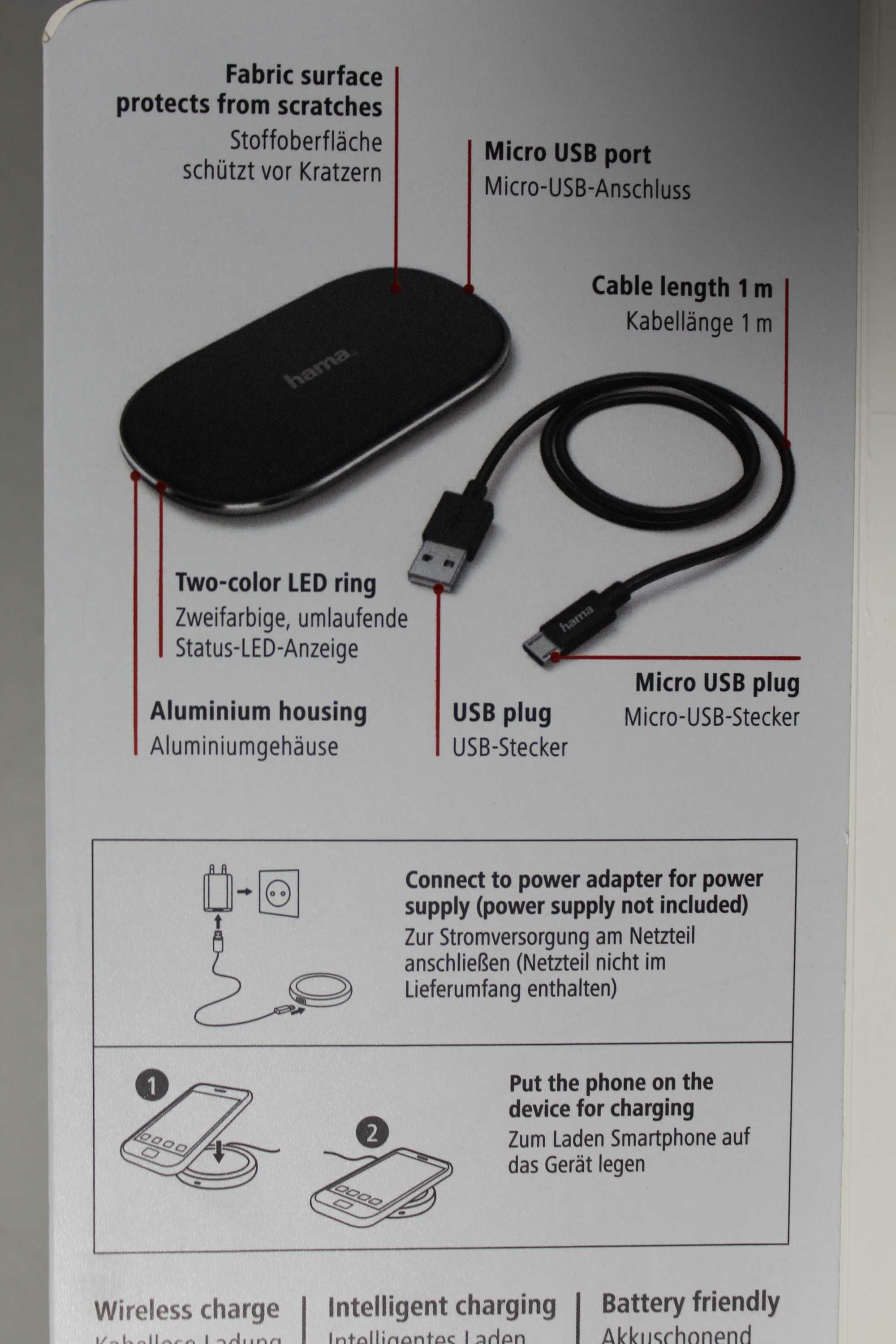 Бездротова зарядка для смартфонів HAMA 5V 2A Беспроводное зарядное