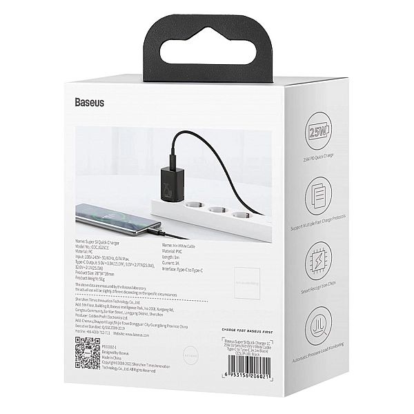 Baseus Super Si Qc 1c Szybka Ładowarka 25w Usb C Z Kablem Usb C - Usb