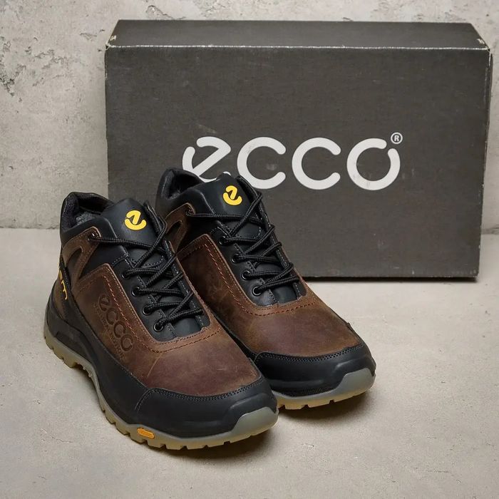 Чоловічі зимові черевики ECCO  Коричневі мужские кожаные кроссовки Екк