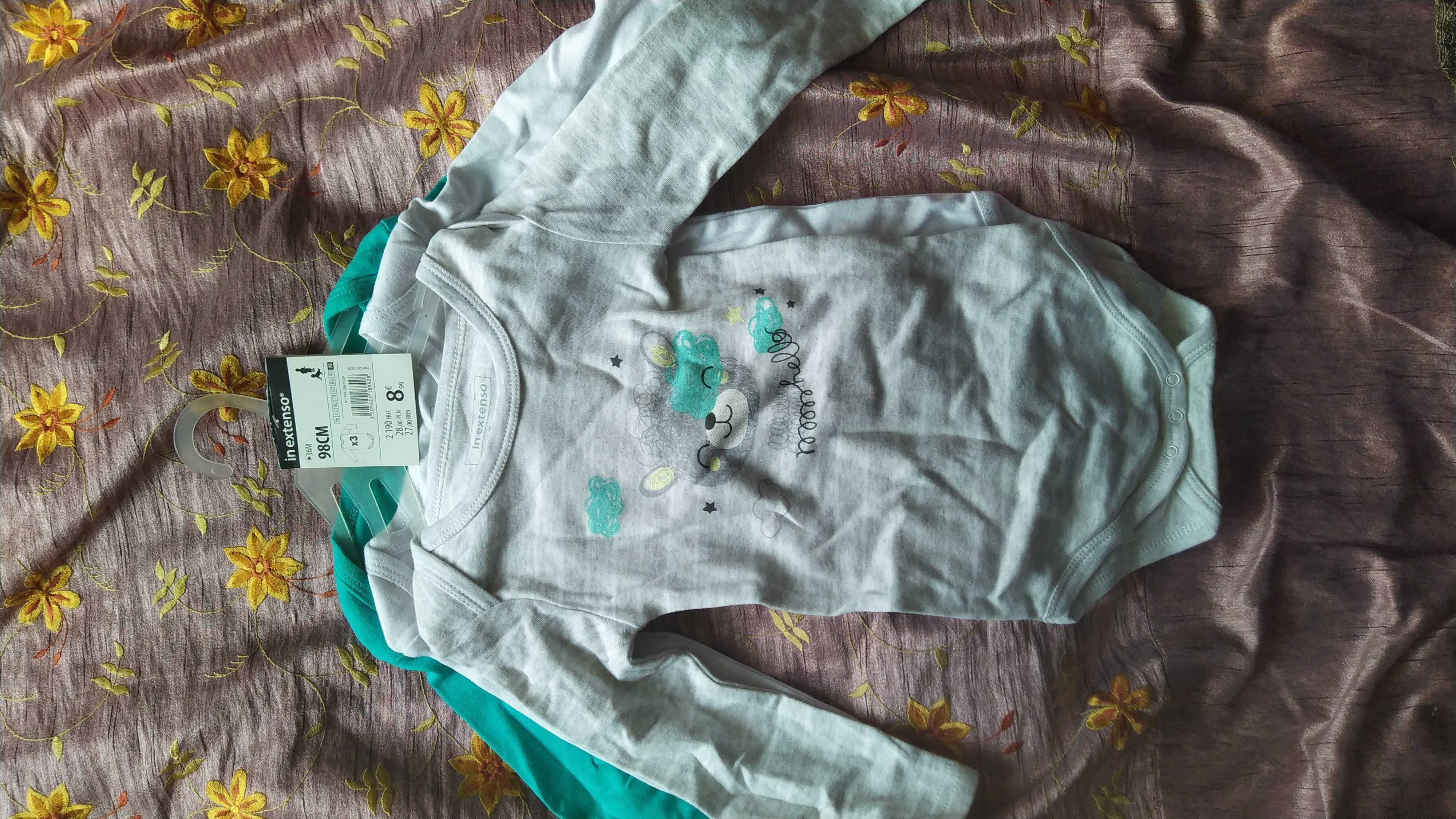 3x Body długi rękaw.  Rozmiar 98. In extenso (Auchan). NOWE