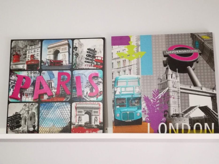 2 telas / quadros decorativos :Paris/Londres