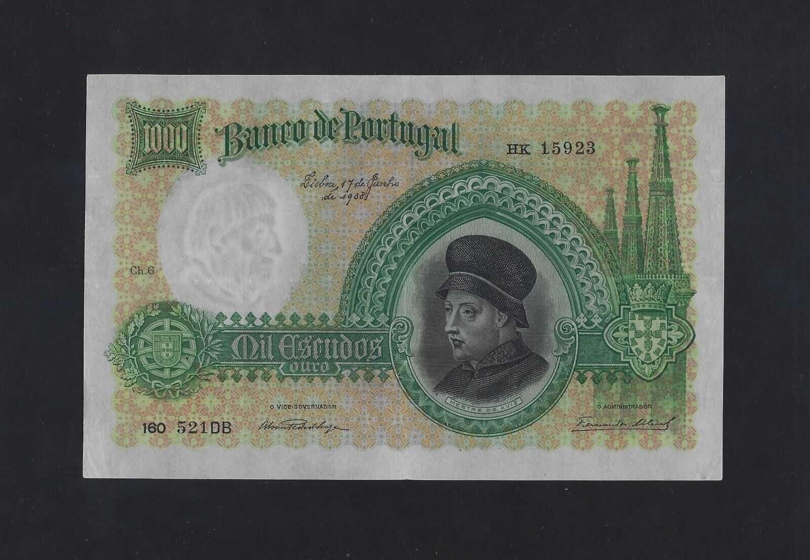nota portugal 1000 escudos 1938 quase nova