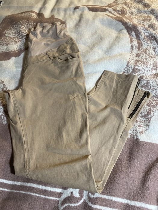 Spodnie ciążowe happymum, rozmiar XL bezowe z zamkiem na nogawce