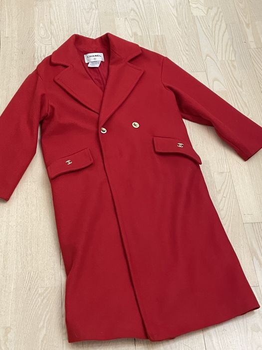 Оригінал chanel пальто італія кашемір длинное пальто красный 36 S