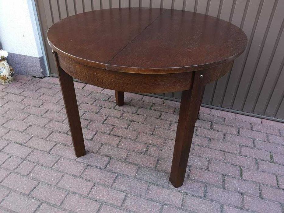Stół Art-Deco Okrągły 100 Zgrabny Antyk Stary Rozkładany Po Renowacji.