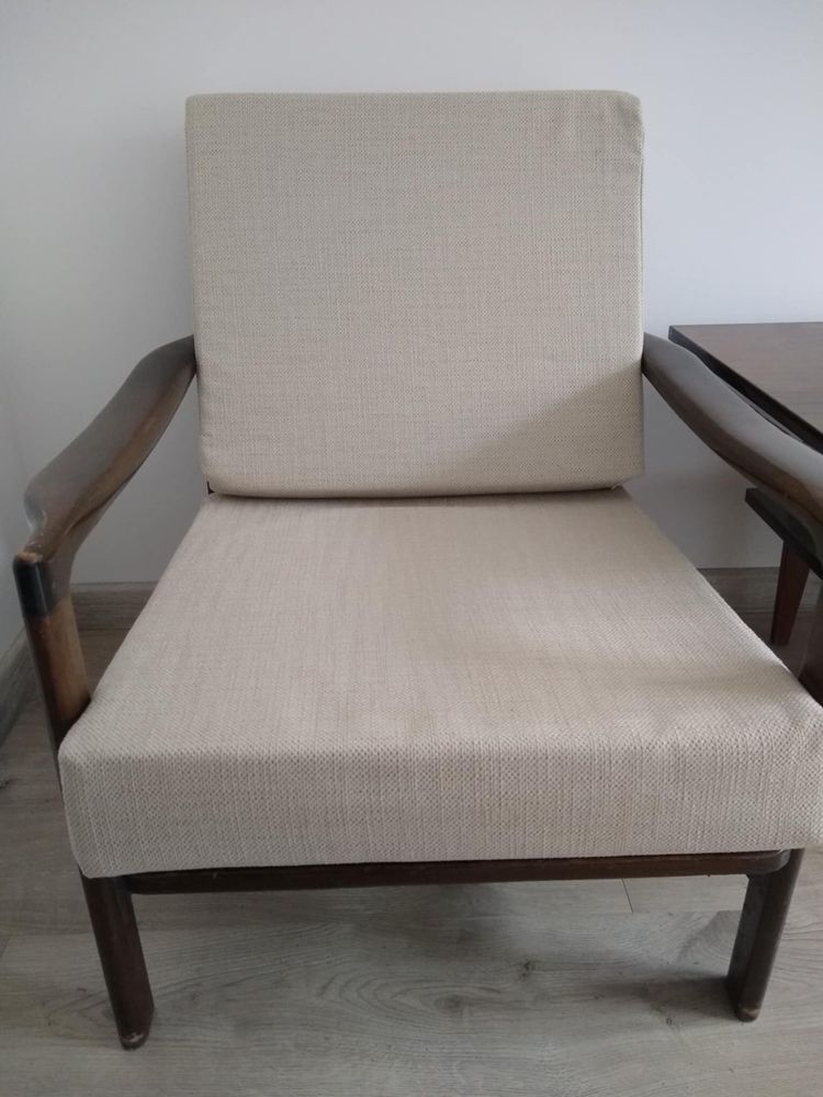 Zestaw retro fotele ława brązowe prl kozienice