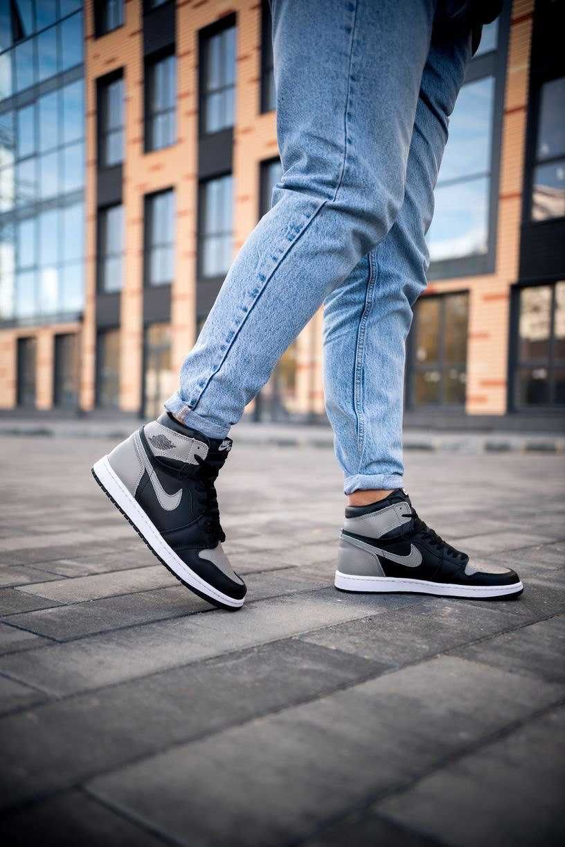 Купить мужские серые кроссовки NIKE Jordan Retro 1 High Black/Grey