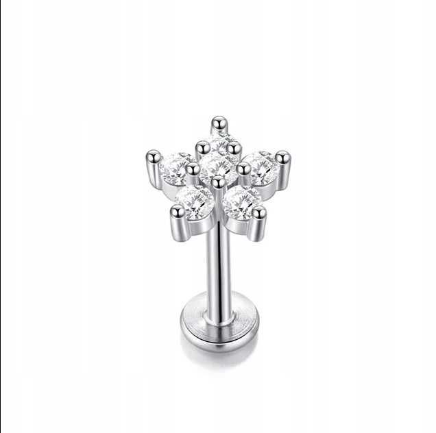 Labret srebrny kwiat HELIX LOBE CONCH TRAGUS 1,2/6 stal chirurgiczna