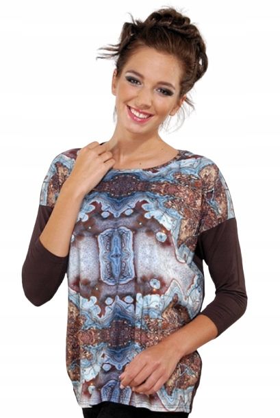 Violana Kolorowa Bluzka Rękaw 3/4 R. M