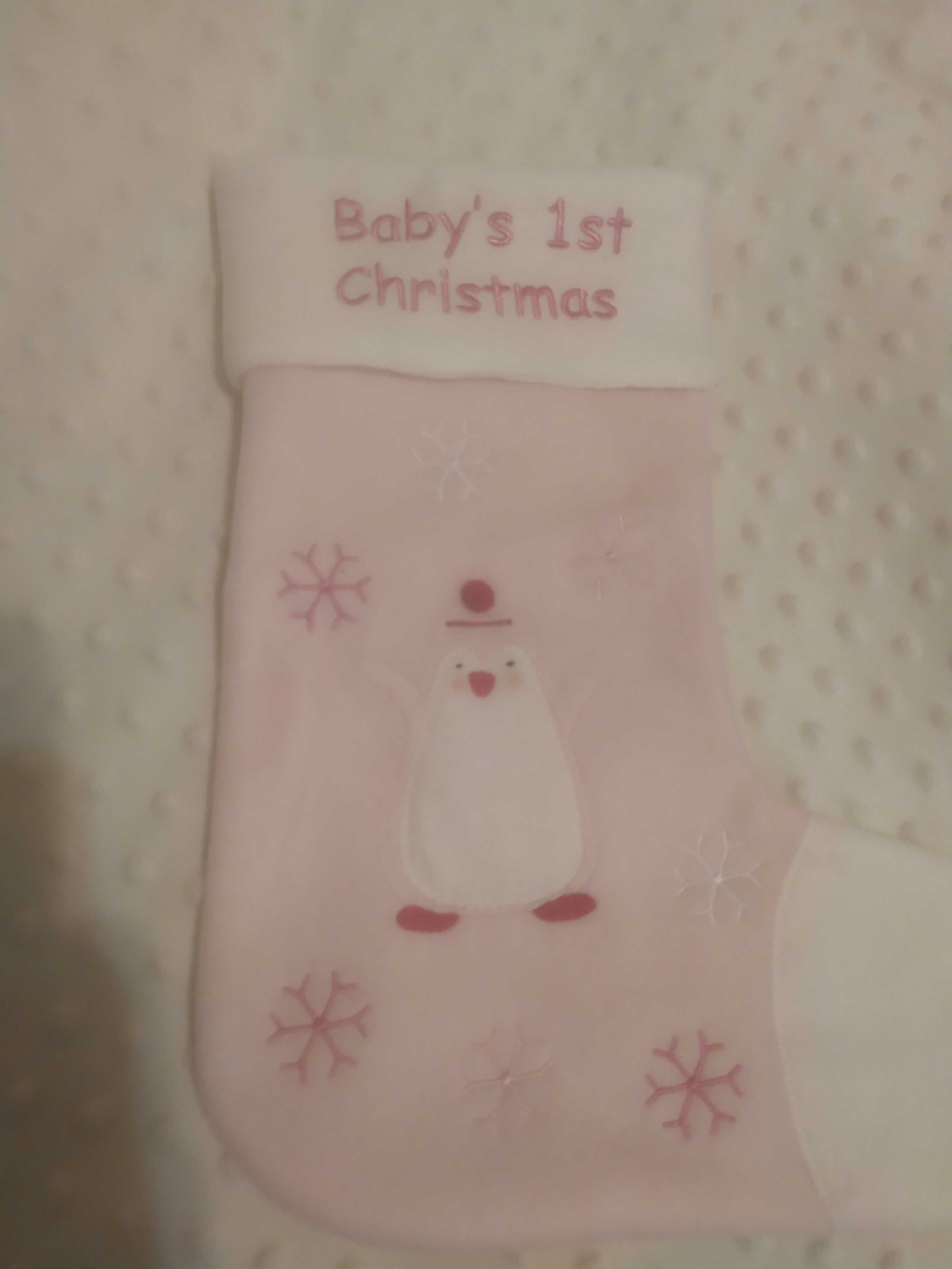 Świąteczna skarpeta na prezenty "Baby's 1st Christmas", okazja!