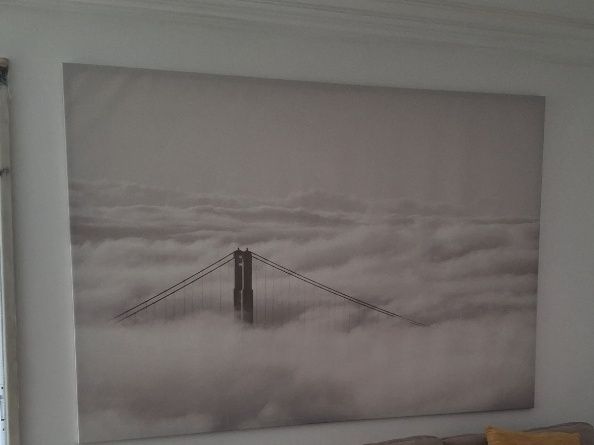 Tela c/moldura, ponte e nuvens/preto, 200x140 cm