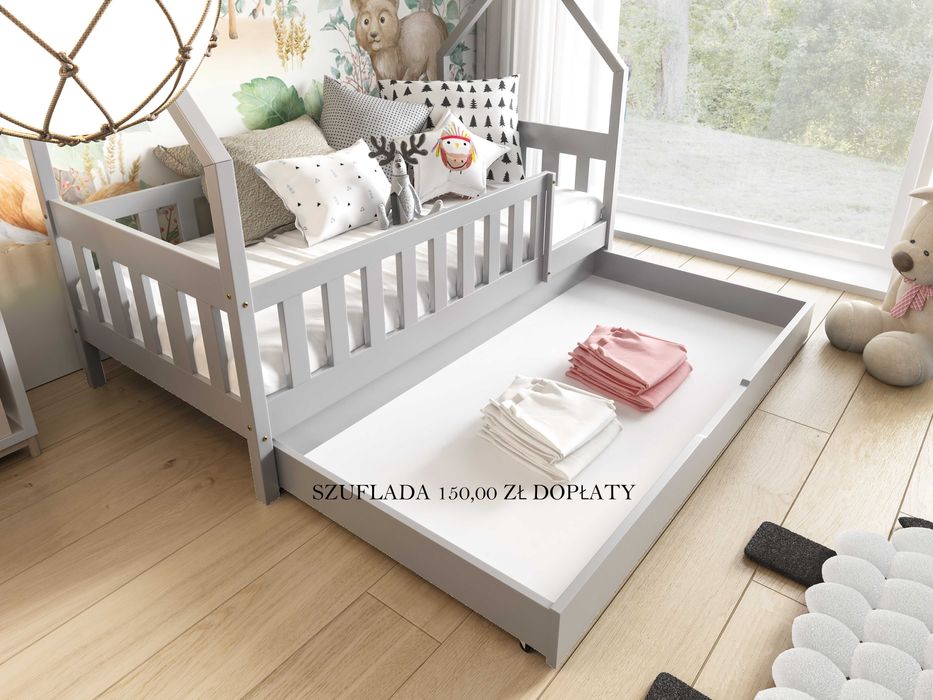 Łóżeczko dziecięce LUNA z litego drewna sosnowego + materac