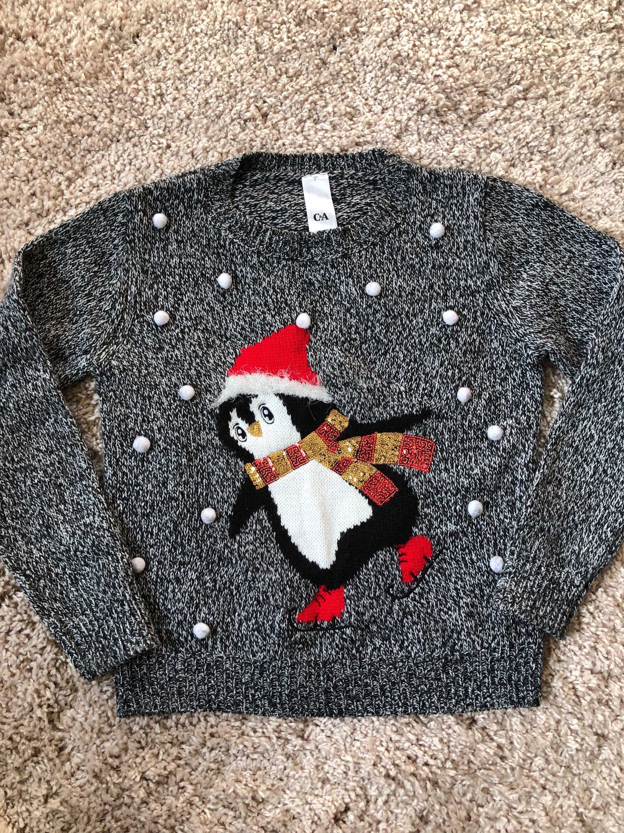 Sweter dziecięcy C&A 134 / 140 świąteczny zimowy pingwin