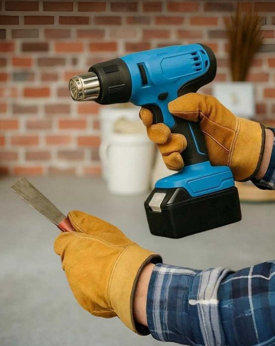 Будівельний фен акумуляторний з насадками та 2 батареями 48в