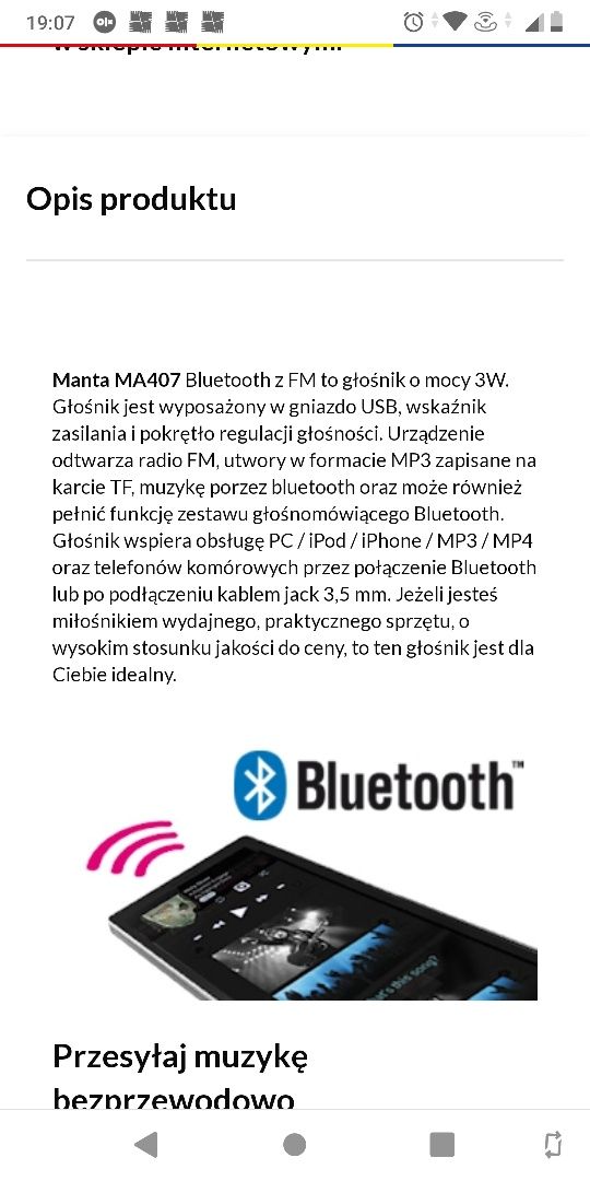 Głośnik bluetooth manta