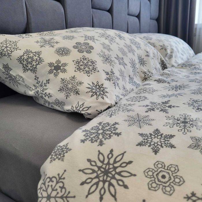 Тепла фланелева постіль "Сніжинки" (сіра) | Всі розміри | 100% бавовна