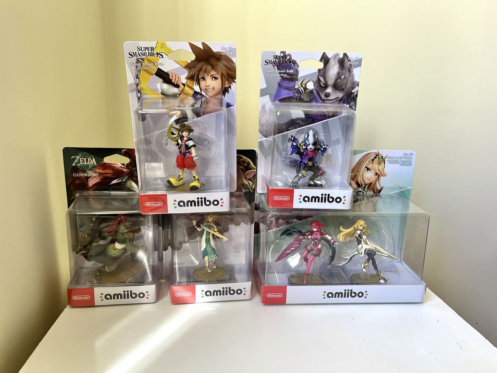 Coleção de amiibo selados: Zelda, Ganondorf, Sora, Wolf, Pyra / Mythra