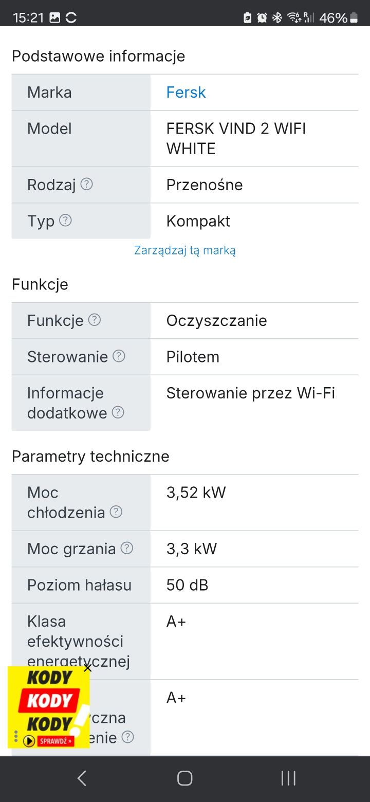 Klimatyzator Fers Vind 2 WiFi 5 w 1