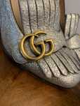 GUCCI piękne buty na obcasie , skóra , srebrne