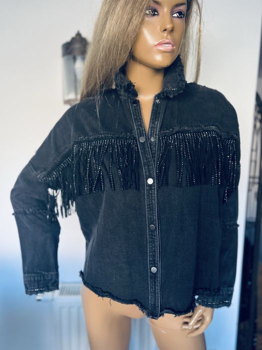 Koszula jeansowa M 38 ZARA z frędzlami jeansowa czarna błyszcząca