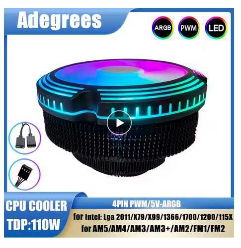 Adegrees ARGB PWM LED CPU Кулер, TDP 110ватт - новий