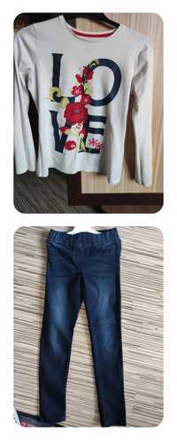 Zestaw spodnie jeans + bluzka + koszula rozmiar 140