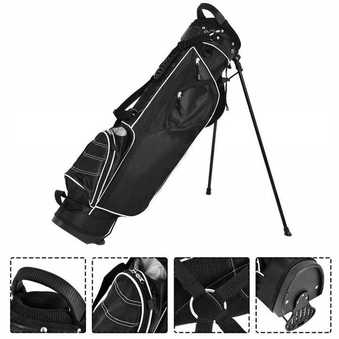 Torba golfowa na kije z dwójnogiem, 4 kieszenie czarna lekka i pojemna