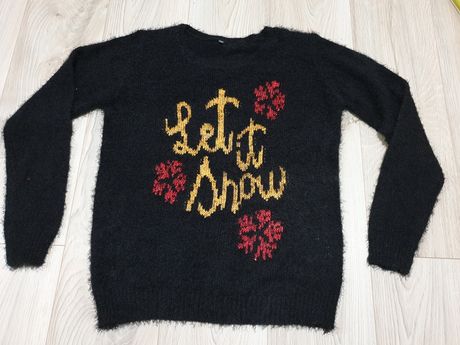Sweter świąteczny zimowy ciepły S M 36 38 czarny damski błyszczący