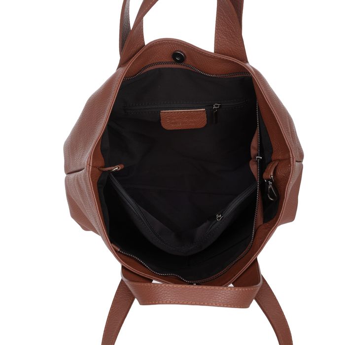 VERA PELLE torba skórzana shopper z długimi rączkami V529 ciepła szara